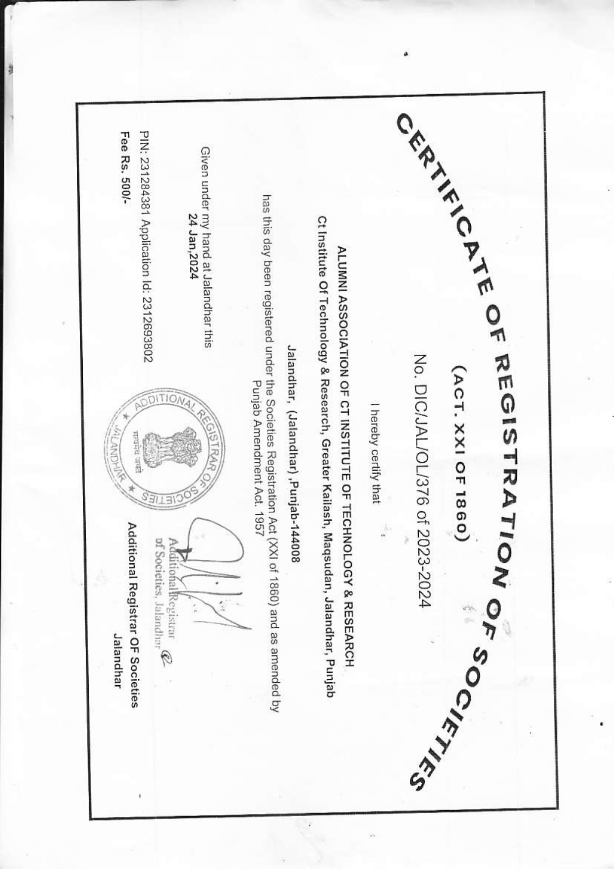 Certifiacte CT University Technology and Research